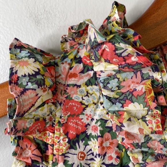 J. Crew Liberty Print Floral Ruffle Blouse Sleeveless Tie Split Neck Thorpe - Picture 6 of 16